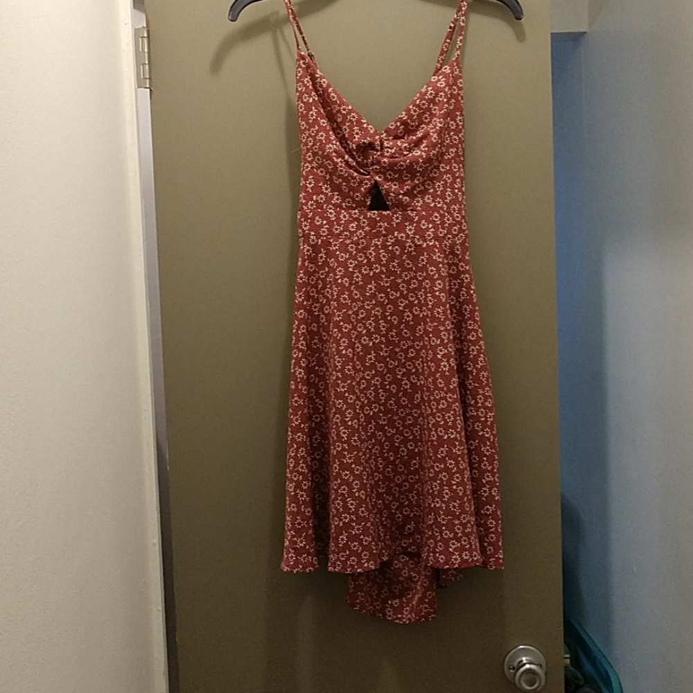 Diamond Front Open Back Red floral print dress